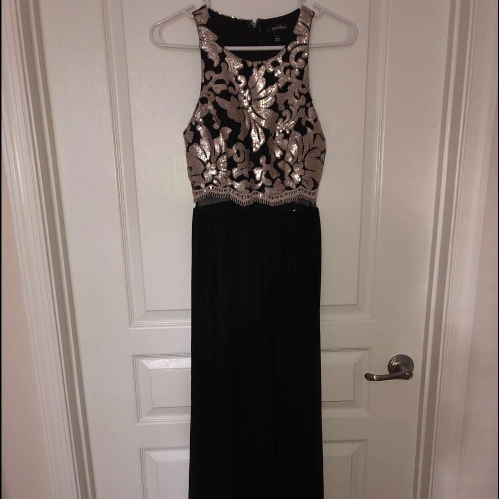 Formal Black Gown with Gold Sequence, Size 1
